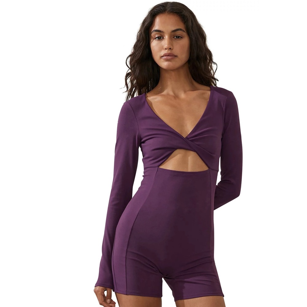 Cotton On Purple Women's Ultra Soft‎ Twist Front Long Sleeve One Shorts Piece